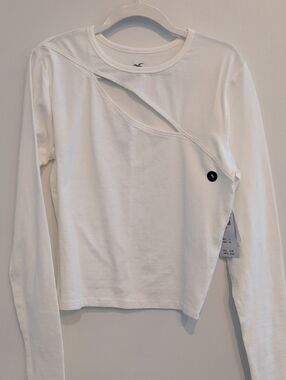Hollister White Long Sleeve Asymmetrical Cutout Tee